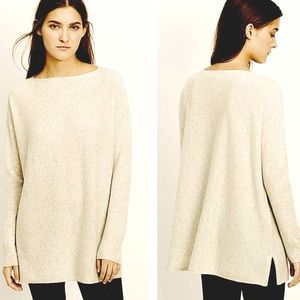 Vince 100% Cashmere Boatneck Rib-Stitch Sweater, Oatmeal (M)